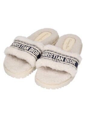 Christian Dior Logo Embroidered Fur Sandals 40